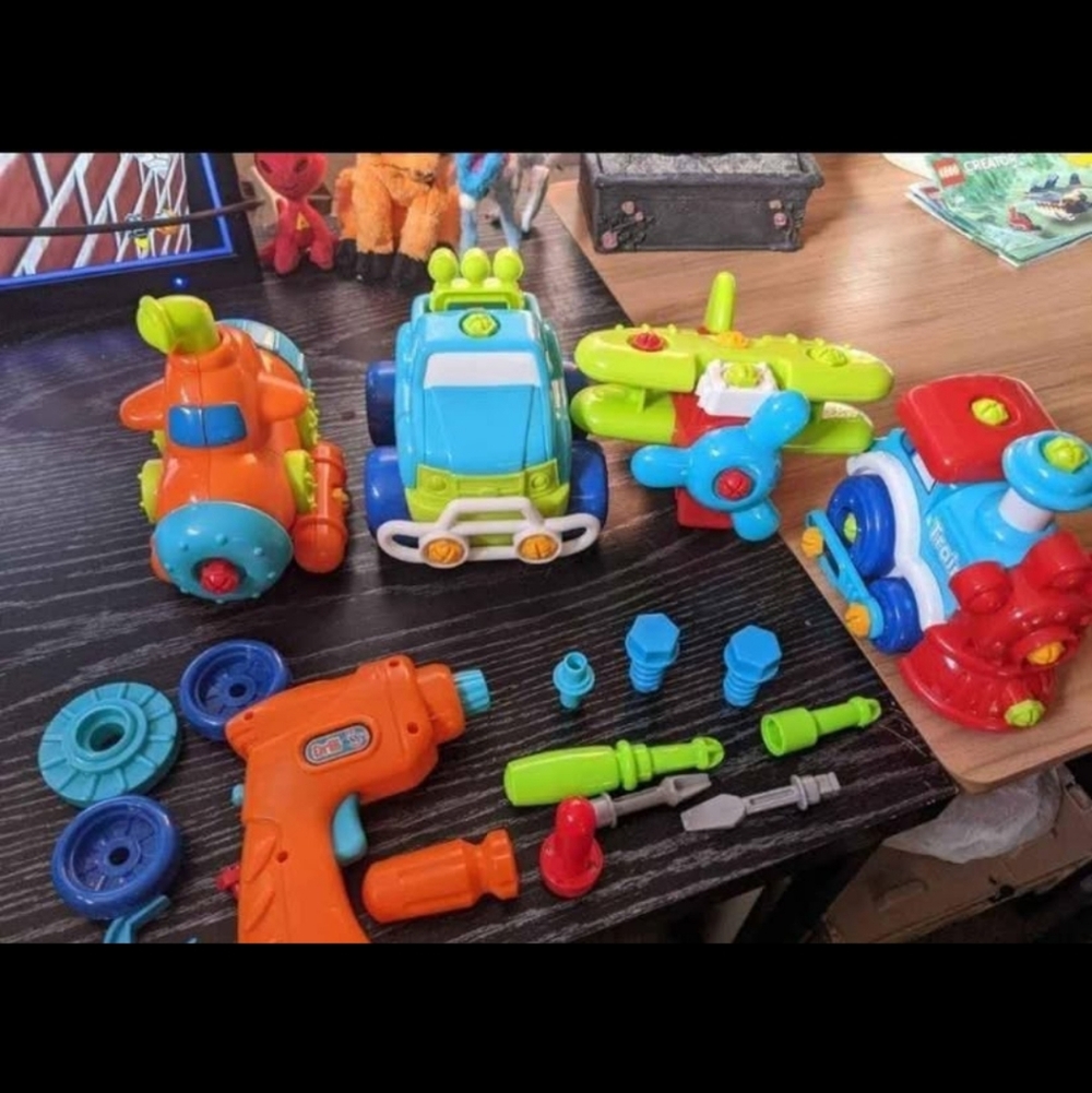 Take-apart Train, Truck, Helicopter, Submarine Toys with Electric Screw Driver